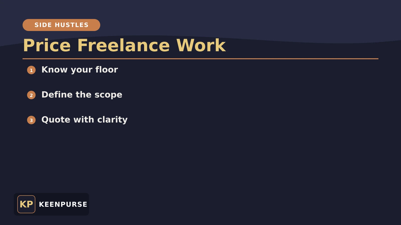 Editorial illustration of freelance service pricing with KeenPurse branding