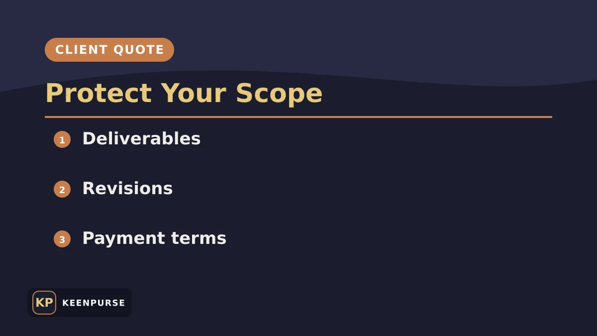 Freelance project quote checklist visual guide with KeenPurse branding